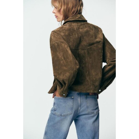 ZARA 100% LEATHER BOMBER JACKET - Picture 7 of 10
